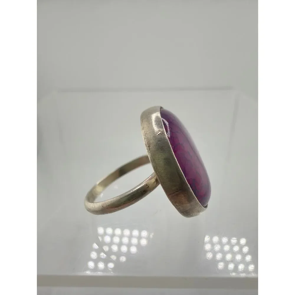 Vibrant Purple Blue Dragon Vein Agate 925 Sterling Silver Ring Size 6.5